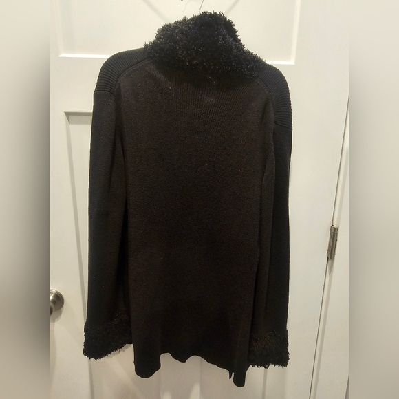 Max Studio Faux Fur Trim Knit Open Front Cardigan Sweater Size M - Picture 5 of 10